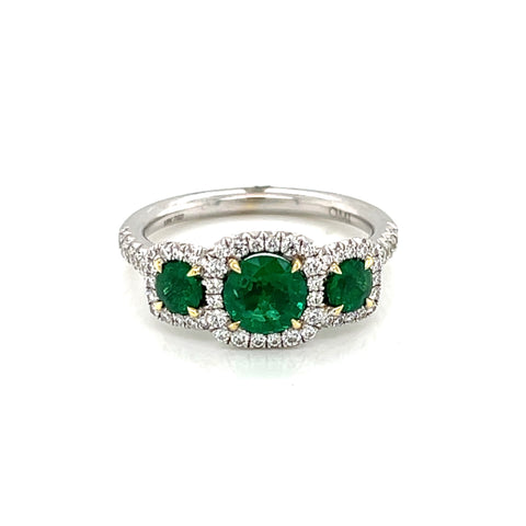 18 Karat White Gold Emerald and Diamond Ring