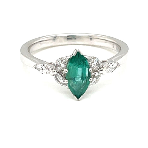 14 Karat White Gold Emerald & Diamond Ring