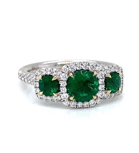 18 Karat White Gold Emerald and Diamond Ring