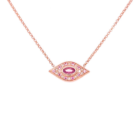 14 Karat Rose Gold Pink Sapphire and Diamond Necklace