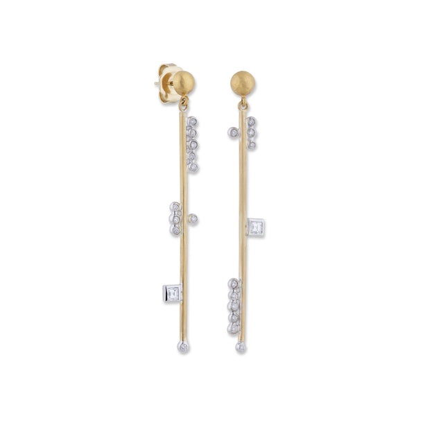 22 Karat Yellow Gold and 18 Karat White Gold "Deco" Diamond Earrings